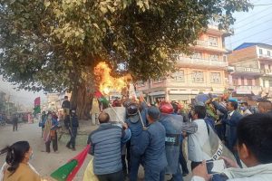 गाईघाटमा प्रधानमन्त्रीको पुत्ला जल्यो
