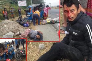 उदयपुरमा अटो र मोटर साइकल एक आपसमा ठोक्किदा ९ जना घाइते